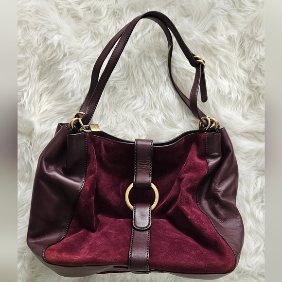 Michael Kors Quincy Large Suede and Leather Shoulder Tote - Maroon - Picture 9 of 16